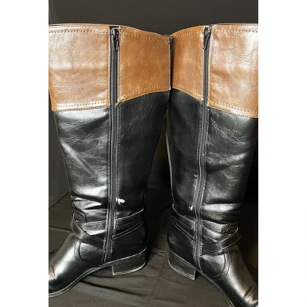 Unisa Untrinee Knee High Boots Size 9.5M Black Brown‎ Faux Leather Riding Boots